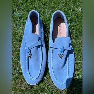 LORO PIANA Summer Walk Loafers Suede Light Blue size 43